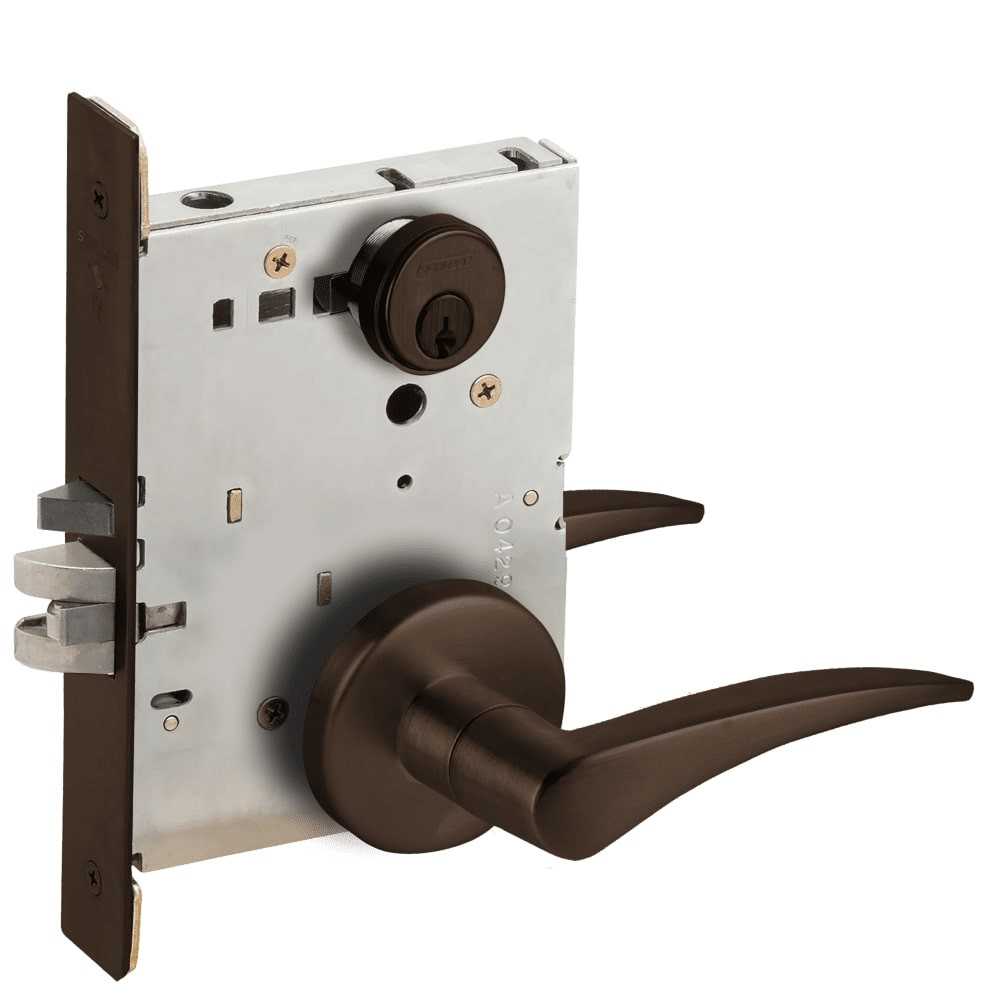 L9070P-12B-613-RH-RX Schlage L Series Classroom Commercial - Request to Exit Mortise Lock with 12 Cast Lever Design in Oil Rubbed Bronze