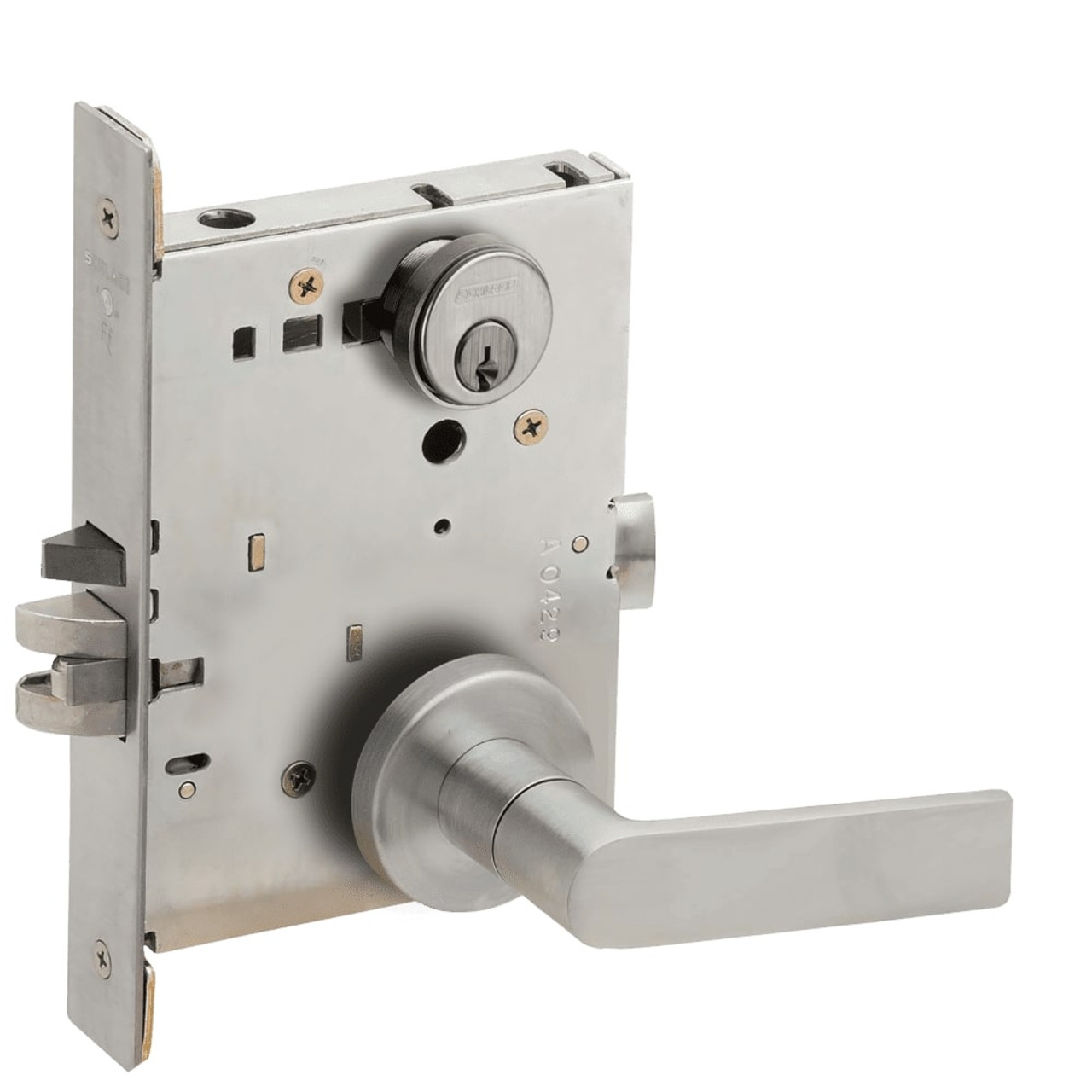 L9070P-01A-630-LX Schlage L Series Classroom Commercial - Latchbolt Monitor Mortise Lock with 01 Cast Lever Design in Satin Stainless Steel