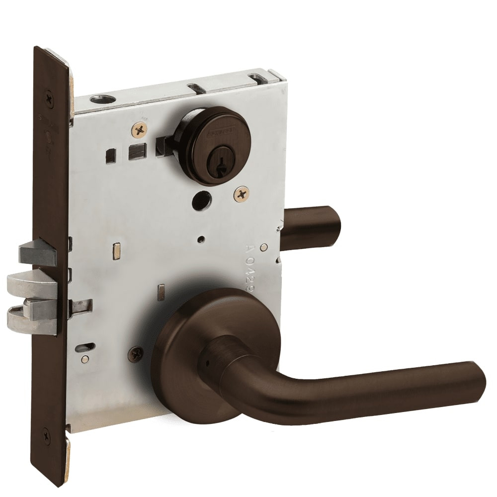 L9070P-02B-613-LX Schlage L Series Classroom Commercial - Latchbolt Monitor Mortise Lock with 02 Cast Lever Design in Oil Rubbed Bronze