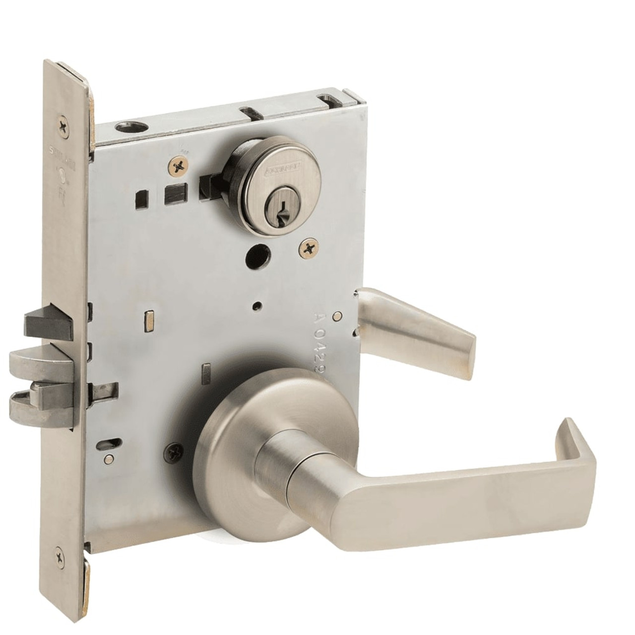 L9070P-06B-619-LX Schlage L Series Classroom Commercial - Latchbolt Monitor Mortise Lock with 06 Cast Lever Design in Satin Nickel