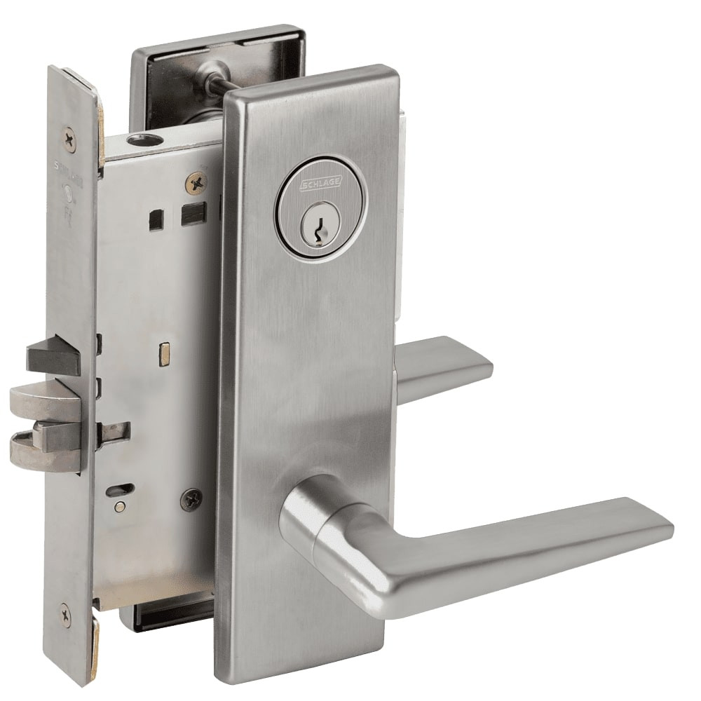 L9070P-05N-630 Schlage L Series Classroom Commercial - Request to Exit Mortise Lock with 05 Cast Lever Design in Satin Stainless Steel