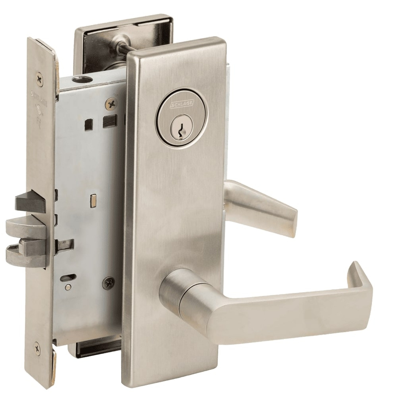 L9070P-06N-619 Schlage L Series Classroom Commercial - Request to Exit Mortise Lock with 06 Cast Lever Design in Satin Nickel