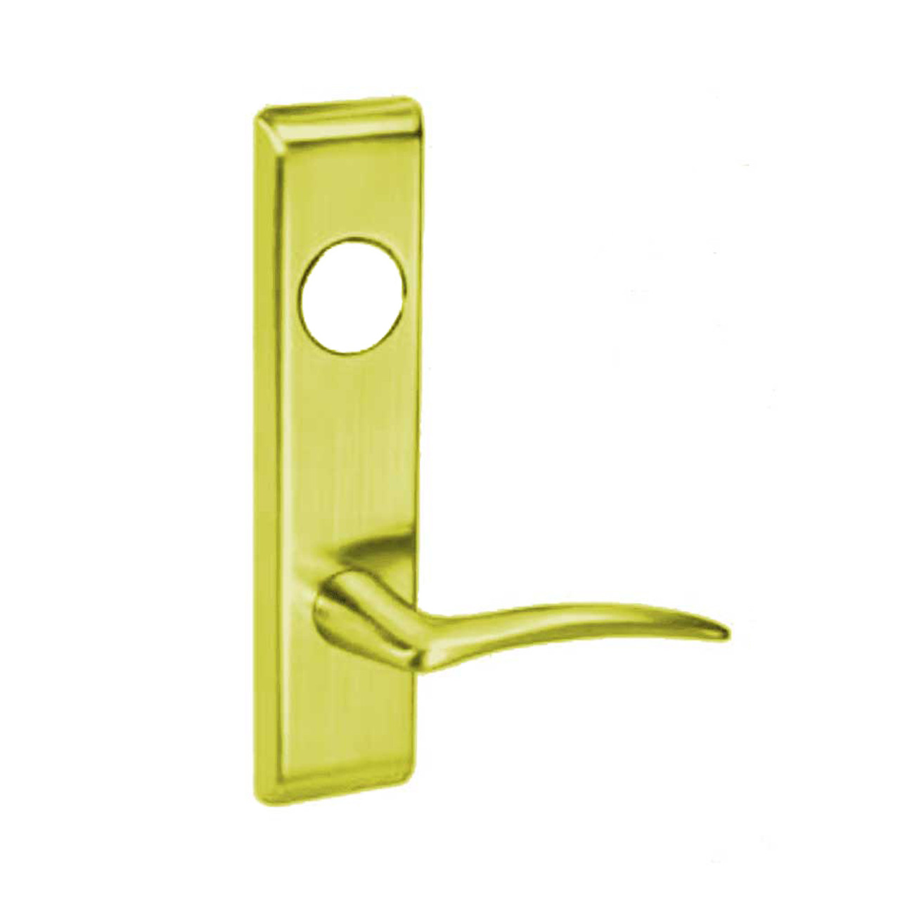 ARCN8823FL-605-LH-LC Yale 8800FL Series Less Cylinder with Deadbolt Mortise Storeroom Lock with Indicator with Arcadia Lever - Left-Handed in Bright Brass