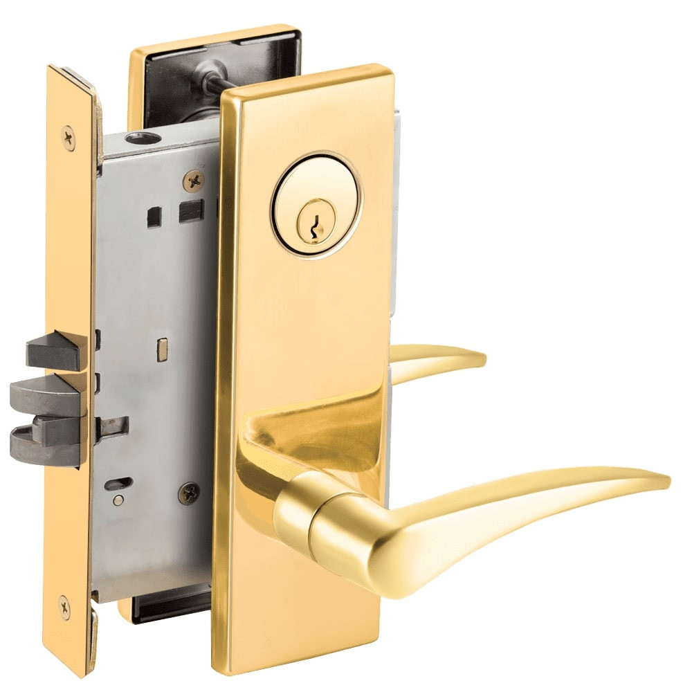 L9070P-12N-605-RH Schlage L Series Classroom Commercial - Request to Exit Mortise Lock with 12 Cast Lever Design in Bright Brass