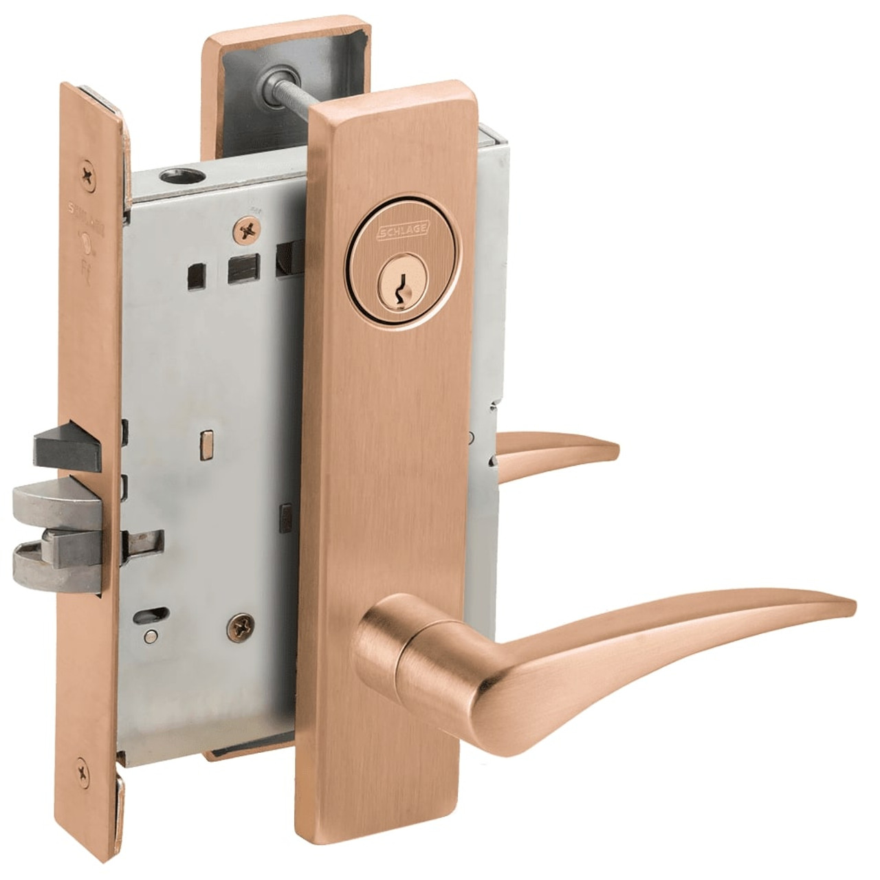 L9070P-12L-612-LH Schlage L Series Classroom Commercial - Request to Exit Mortise Lock with 12 Cast Lever Design in Satin Bronze