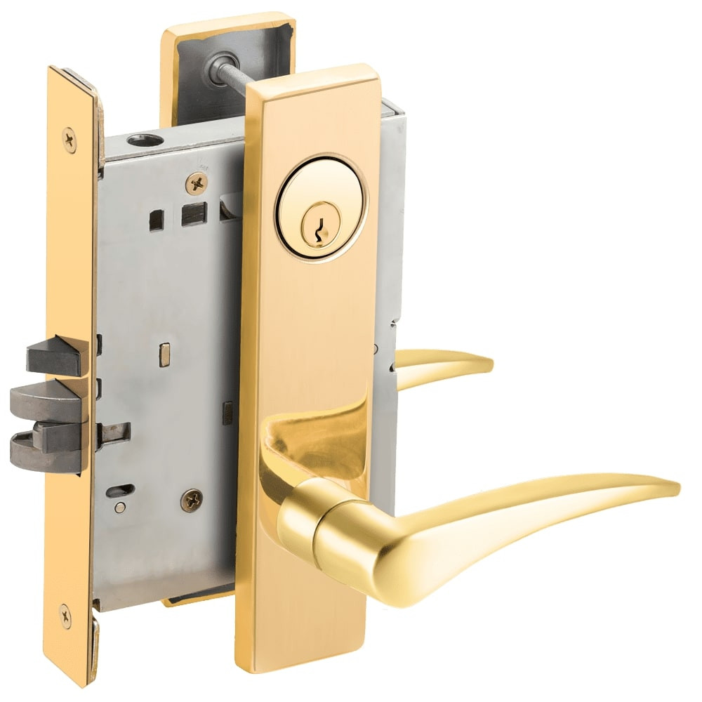 L9070P-12L-605-RH Schlage L Series Classroom Commercial - Request to Exit Mortise Lock with 12 Cast Lever Design in Bright Brass