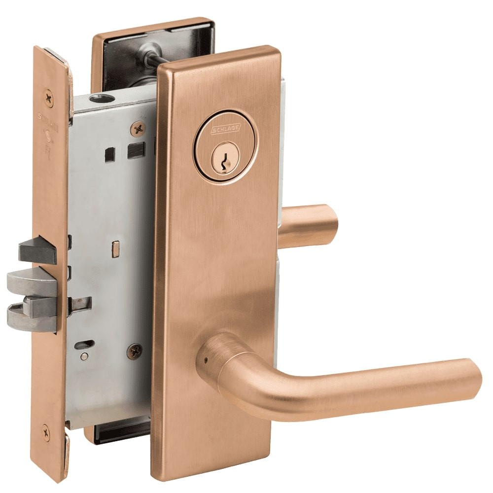 L9070P-02N-612-LX Schlage L Series Classroom Commercial - Latchbolt Monitor Mortise Lock with 02 Cast Lever Design in Satin Bronze
