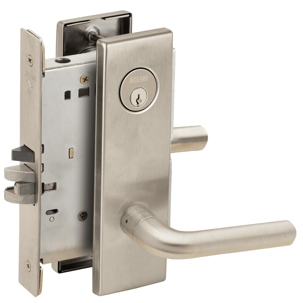 L9070P-02N-619-LX Schlage L Series Classroom Commercial - Latchbolt Monitor Mortise Lock with 02 Cast Lever Design in Satin Nickel