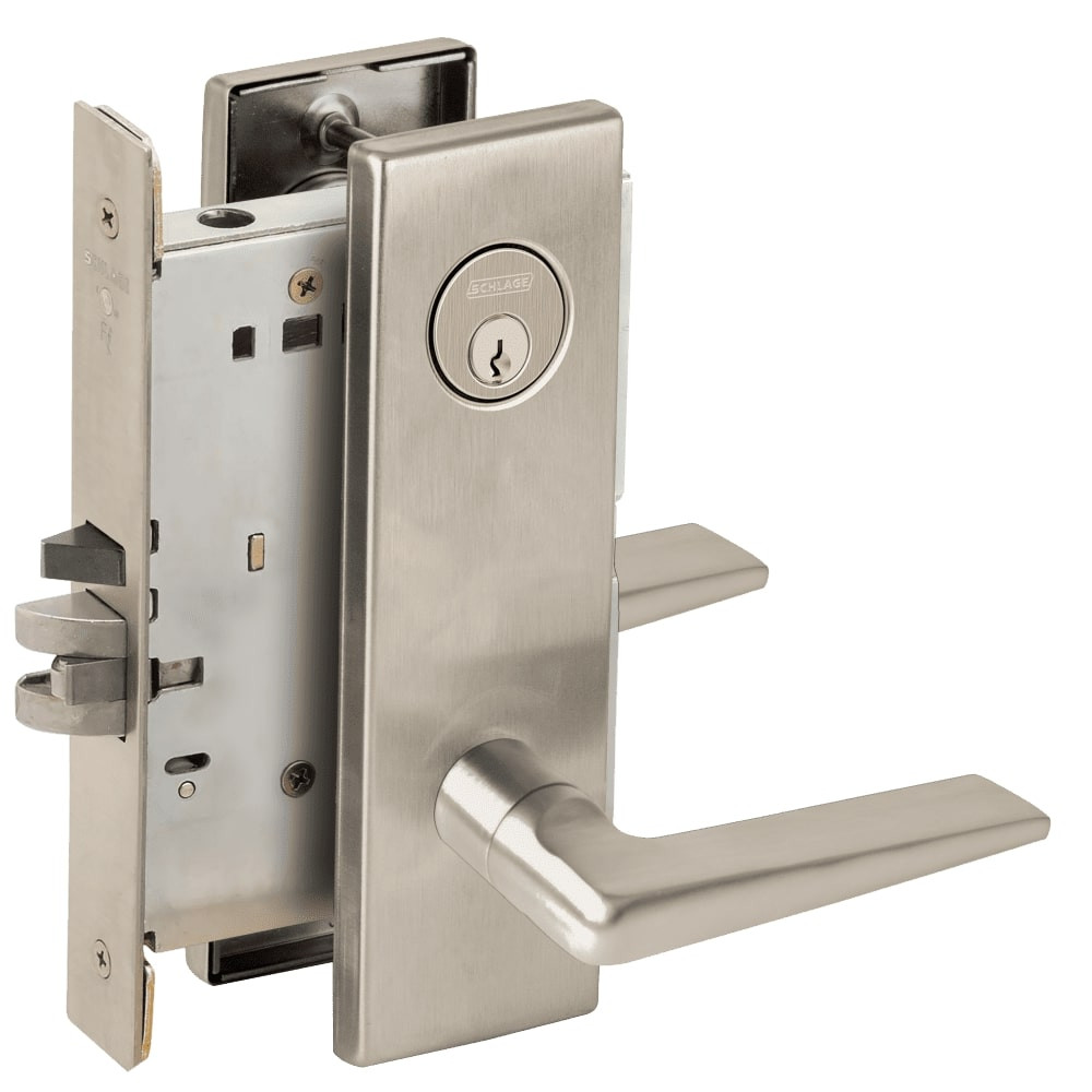 L9070P-05N-619-LX Schlage L Series Classroom Commercial - Latchbolt Monitor Mortise Lock with 05 Cast Lever Design in Satin Nickel