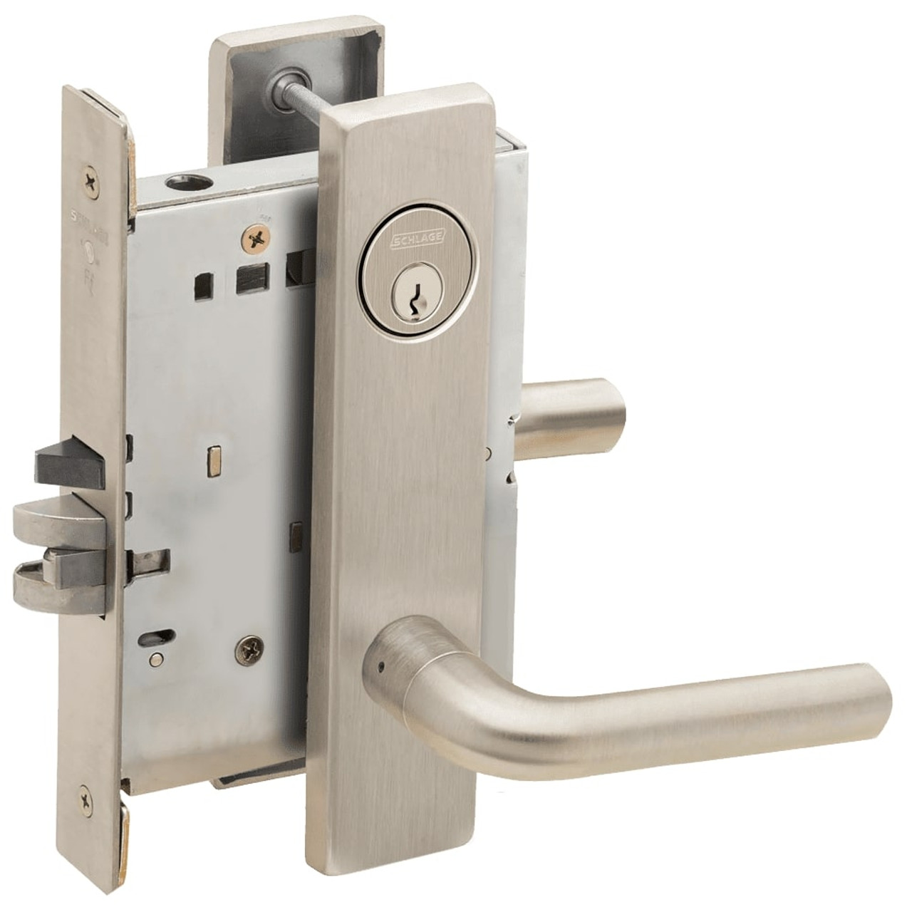 L9070P-02L-619-LX Schlage L Series Classroom Commercial - Latchbolt Monitor Mortise Lock with 02 Cast Lever Design in Satin Nickel