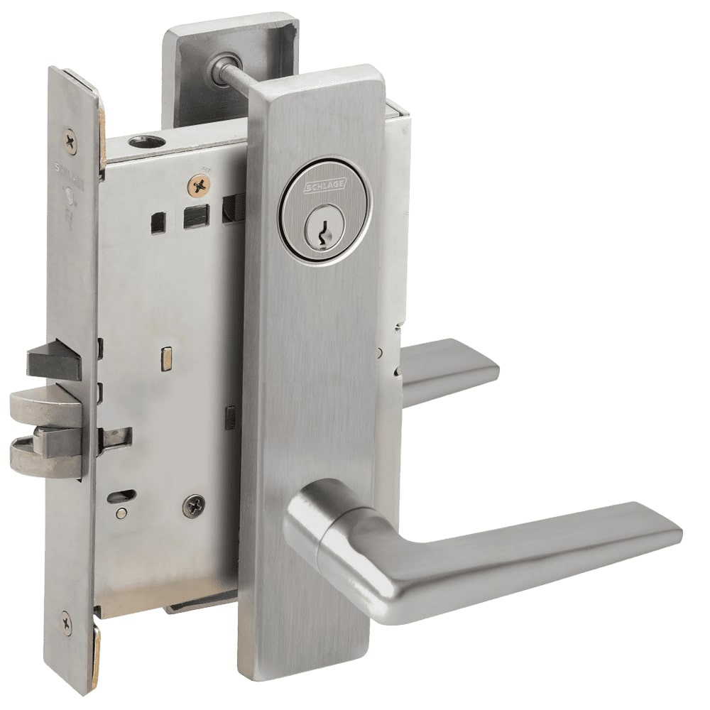 L9070P-05L-630-LX Schlage L Series Classroom Commercial - Latchbolt Monitor Mortise Lock with 05 Cast Lever Design in Satin Stainless Steel