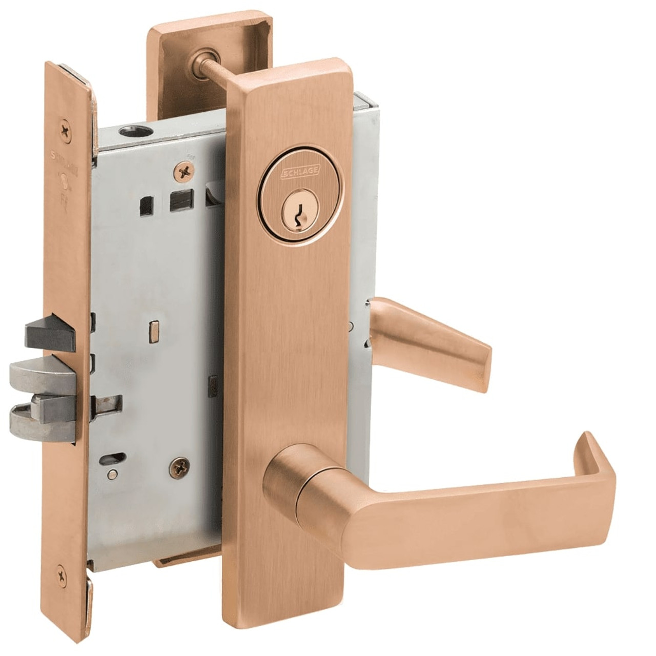 L9070P-06L-612-LX Schlage L Series Classroom Commercial - Latchbolt Monitor Mortise Lock with 06 Cast Lever Design in Satin Bronze