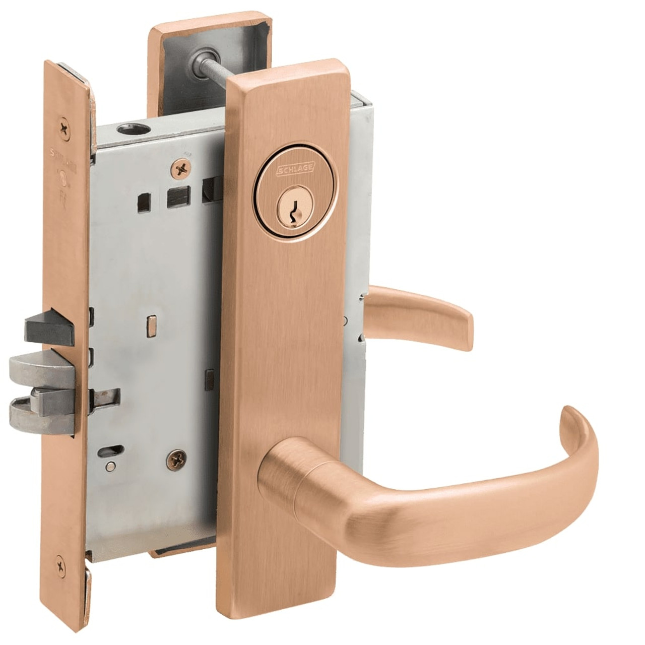 L9070P-17L-612-LX Schlage L Series Classroom Commercial - Latchbolt Monitor Mortise Lock with 17 Cast Lever Design in Satin Bronze