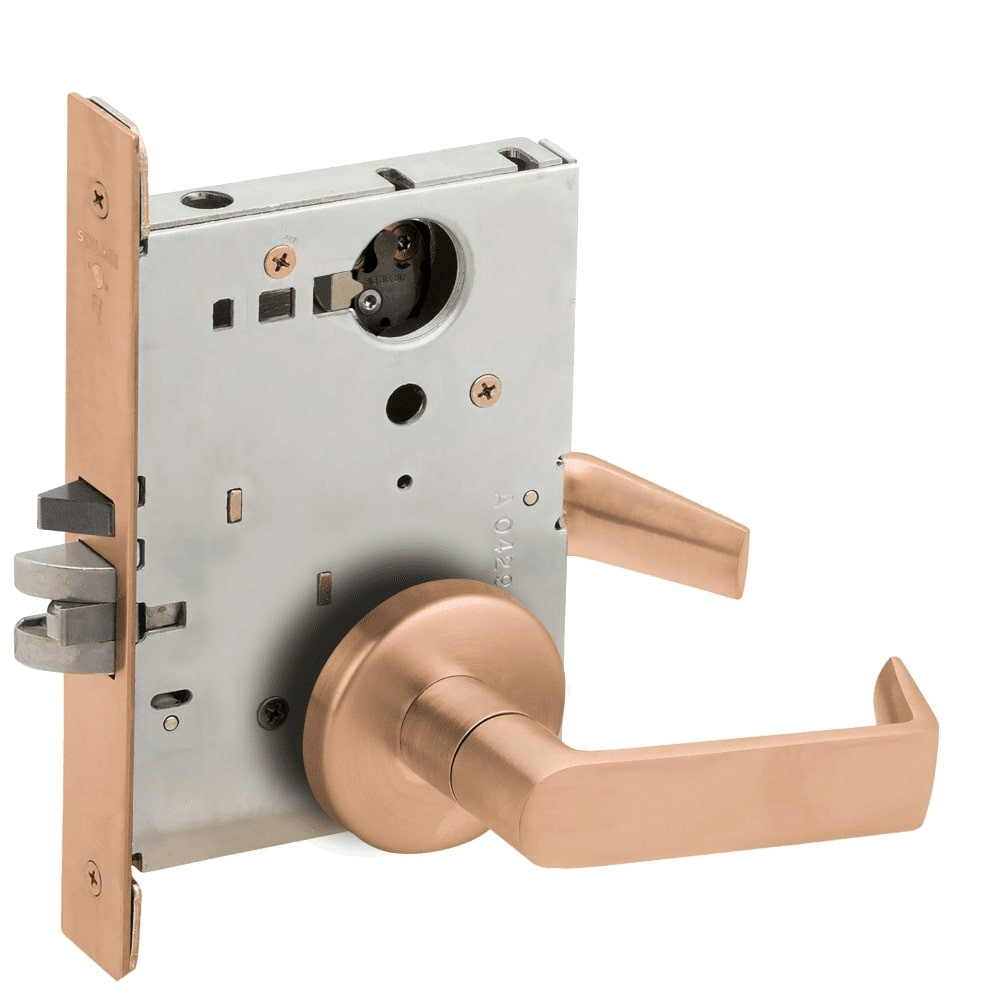 L9070L-06B-612-RX Schlage L Series Less Cylinder Classroom Commercial - Request to Exit Mortise Lock with 06 Cast Lever Design in Satin Bronze