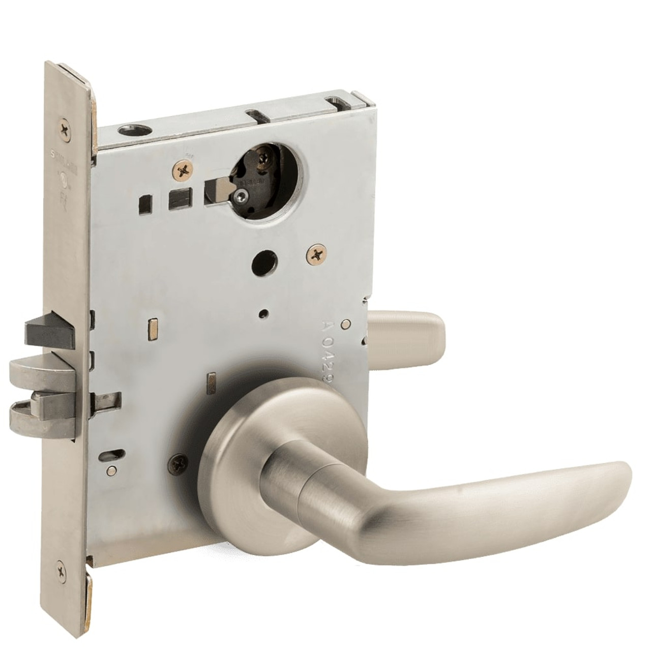 L9070L-07B-619-RX Schlage L Series Less Cylinder Classroom Commercial - Request to Exit Mortise Lock with 07 Cast Lever Design in Satin Nickel