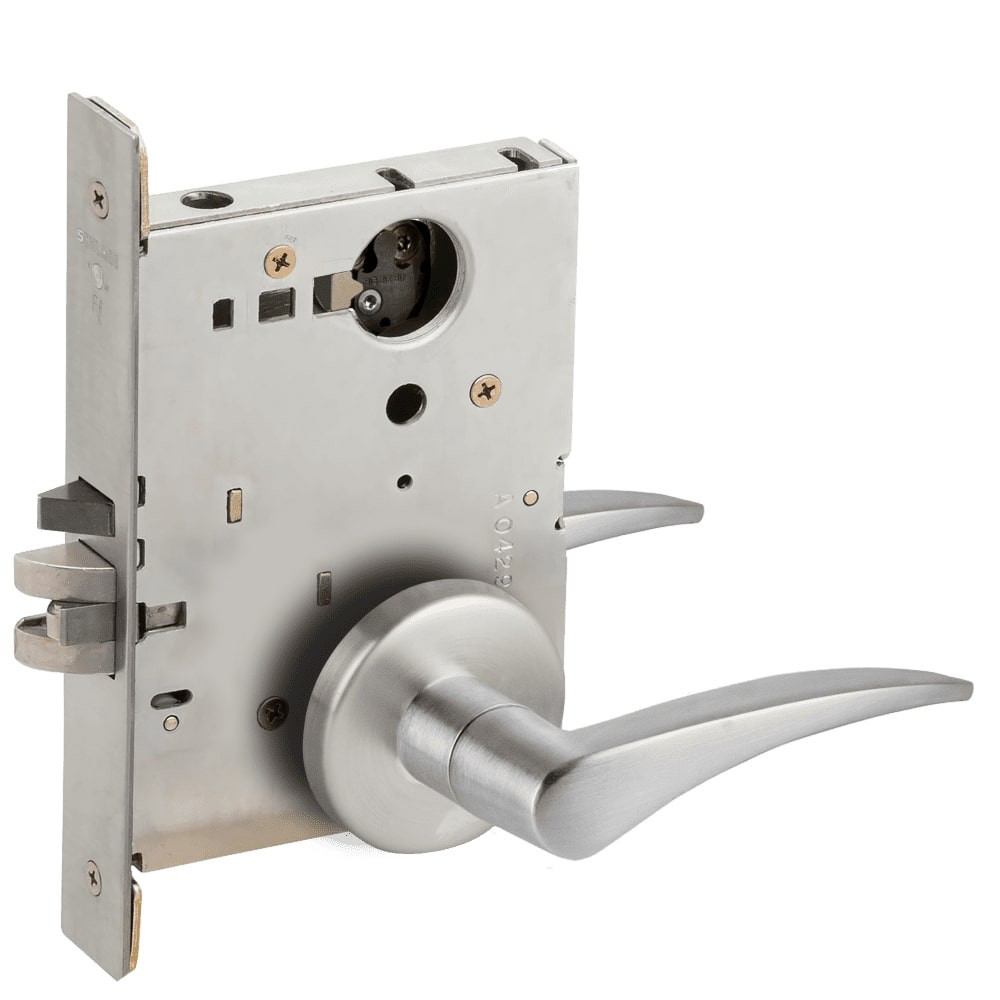L9070L-12B-630-LH-RX Schlage L Series Less Cylinder Classroom Commercial - Request to Exit Mortise Lock with 12 Cast Lever Design in Satin Stainless Steel