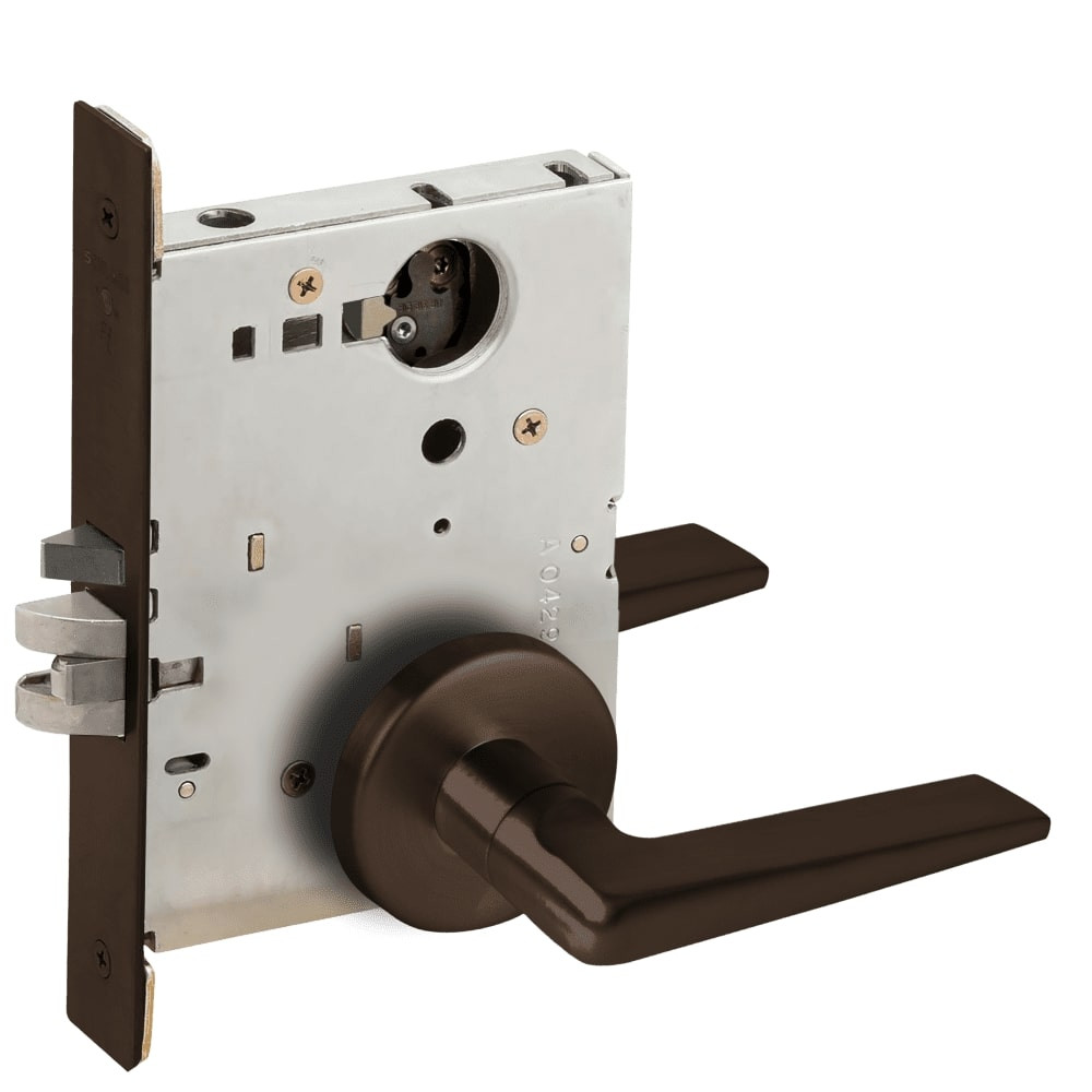 L9070L-05B-613-LX Schlage L Series Less Cylinder Classroom Commercial - Latchbolt Monitor Mortise Lock with 05 Cast Lever Design in Oil Rubbed Bronze