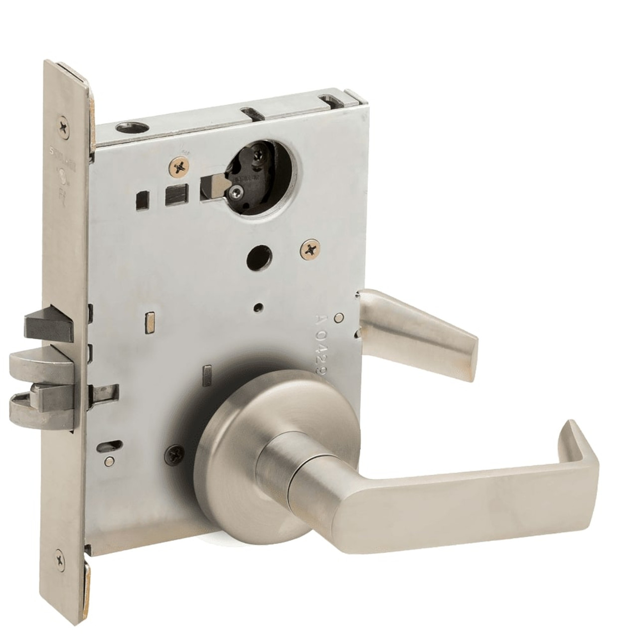 L9070L-06B-619-LX Schlage L Series Less Cylinder Classroom Commercial - Latchbolt Monitor Mortise Lock with 06 Cast Lever Design in Satin Nickel