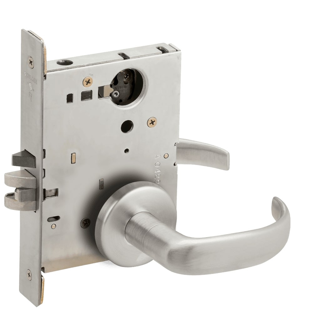 L9070L-17B-630-LX Schlage L Series Less Cylinder Classroom Commercial - Latchbolt Monitor Mortise Lock with 17 Cast Lever Design in Satin Stainless Steel