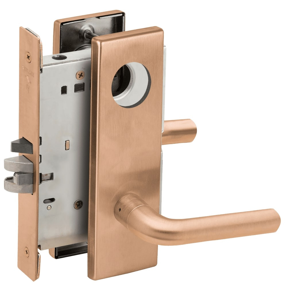 L9070L-02N-612-RX Schlage L Series Less Cylinder Classroom Commercial - Request to Exit Mortise Lock with 02 Cast Lever Design in Satin Bronze