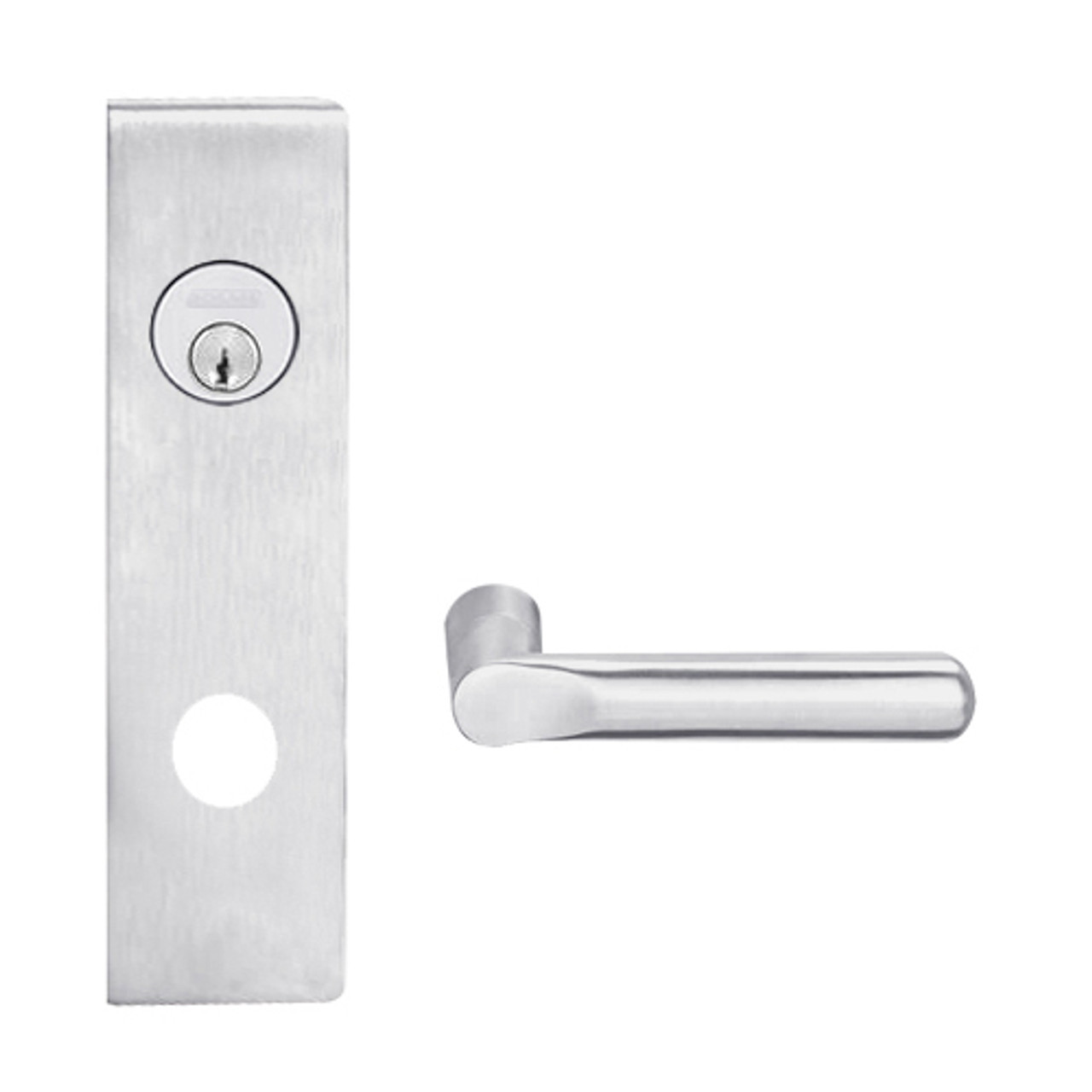 L9070L-18N-626-RX Schlage L Series Less Cylinder Classroom Commercial - Request to Exit Mortise Lock with 18 Cast Lever Design in Satin Chrome