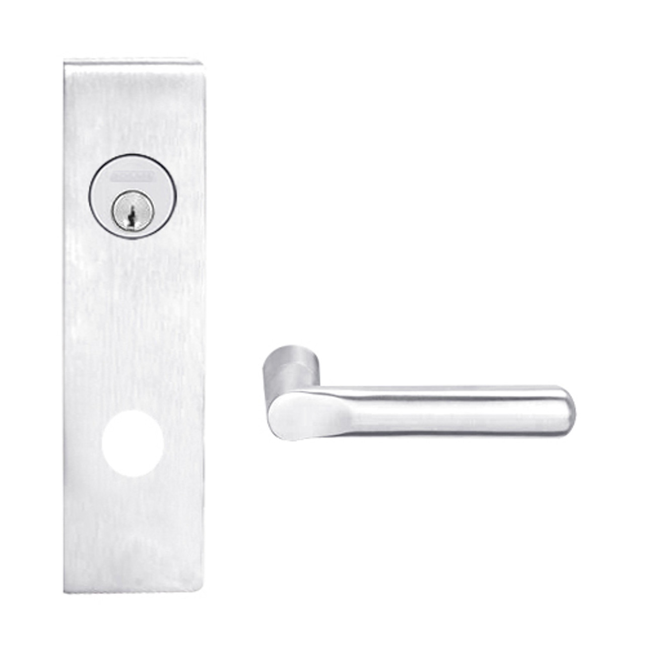 L9070L-18N-625-RX Schlage L Series Less Cylinder Classroom Commercial - Request to Exit Mortise Lock with 18 Cast Lever Design in Bright Chrome