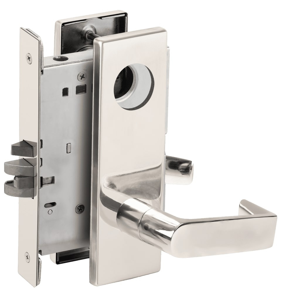 L9070L-06N-629-RX Schlage L Series Less Cylinder Classroom Commercial - Request to Exit Mortise Lock with 06 Cast Lever Design in Bright Stainless Steel