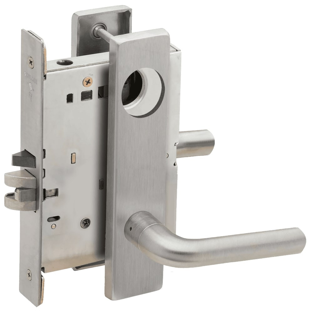 L9070L-02L-626-RX Schlage L Series Less Cylinder Classroom Commercial - Request to Exit Mortise Lock with 02 Cast Lever Design in Satin Chrome