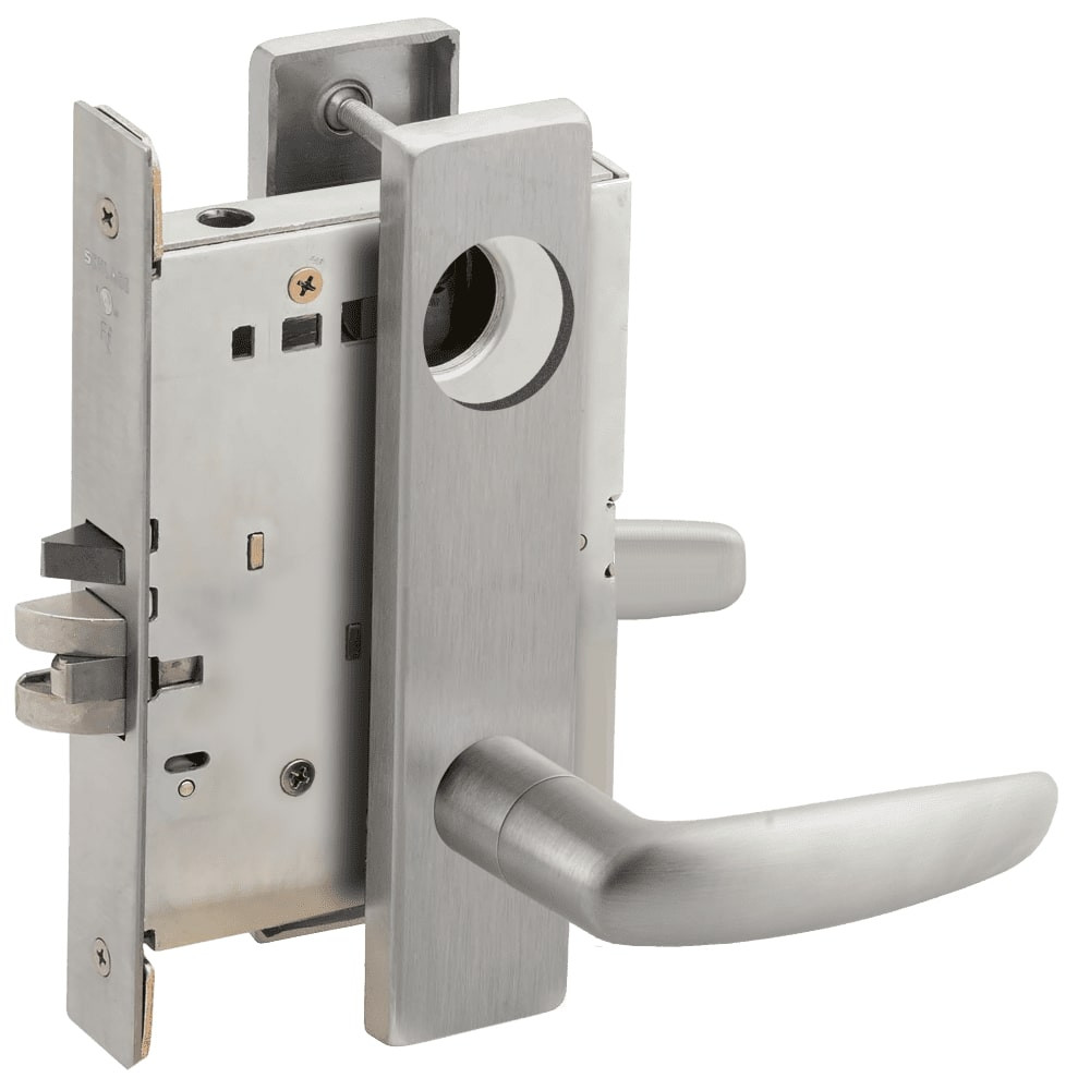 L9070L-07L-626-RX Schlage L Series Less Cylinder Classroom Commercial - Request to Exit Mortise Lock with 07 Cast Lever Design in Satin Chrome
