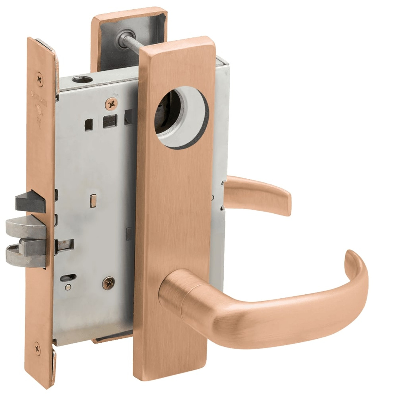 L9070L-17L-612-RX Schlage L Series Less Cylinder Classroom Commercial - Request to Exit Mortise Lock with 17 Cast Lever Design in Satin Bronze
