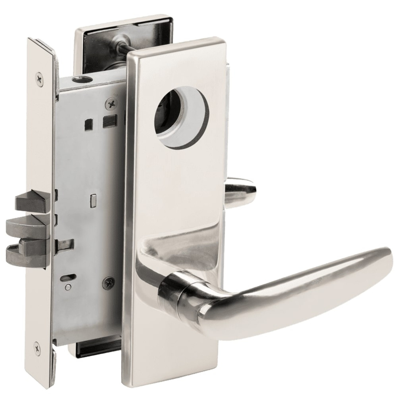 L9070L-07N-625-LX Schlage L Series Less Cylinder Classroom Commercial - Latchbolt Monitor Mortise Lock with 07 Cast Lever Design in Bright Chrome