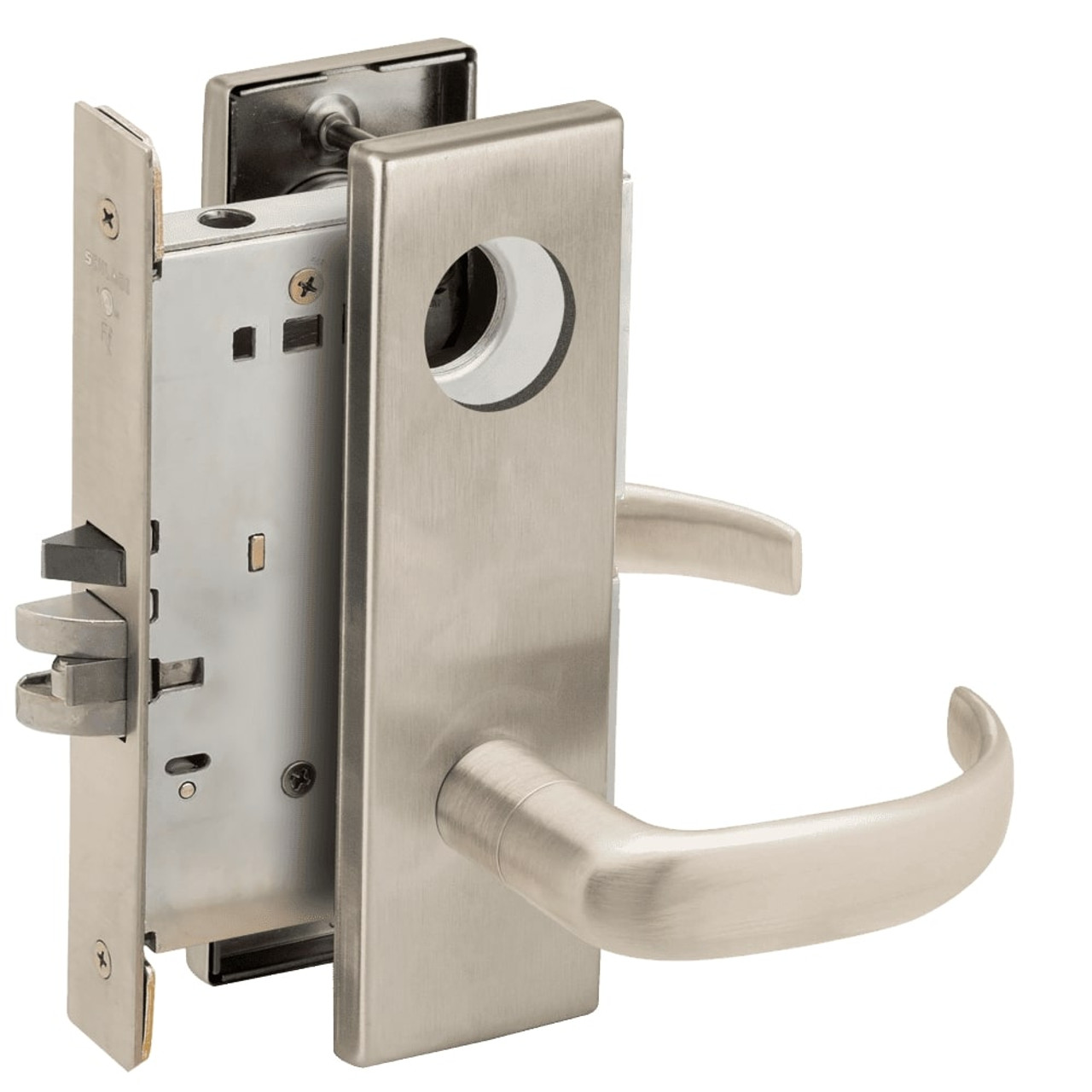 L9070L-17N-619-LX Schlage L Series Less Cylinder Classroom Commercial - Latchbolt Monitor Mortise Lock with 17 Cast Lever Design in Satin Nickel