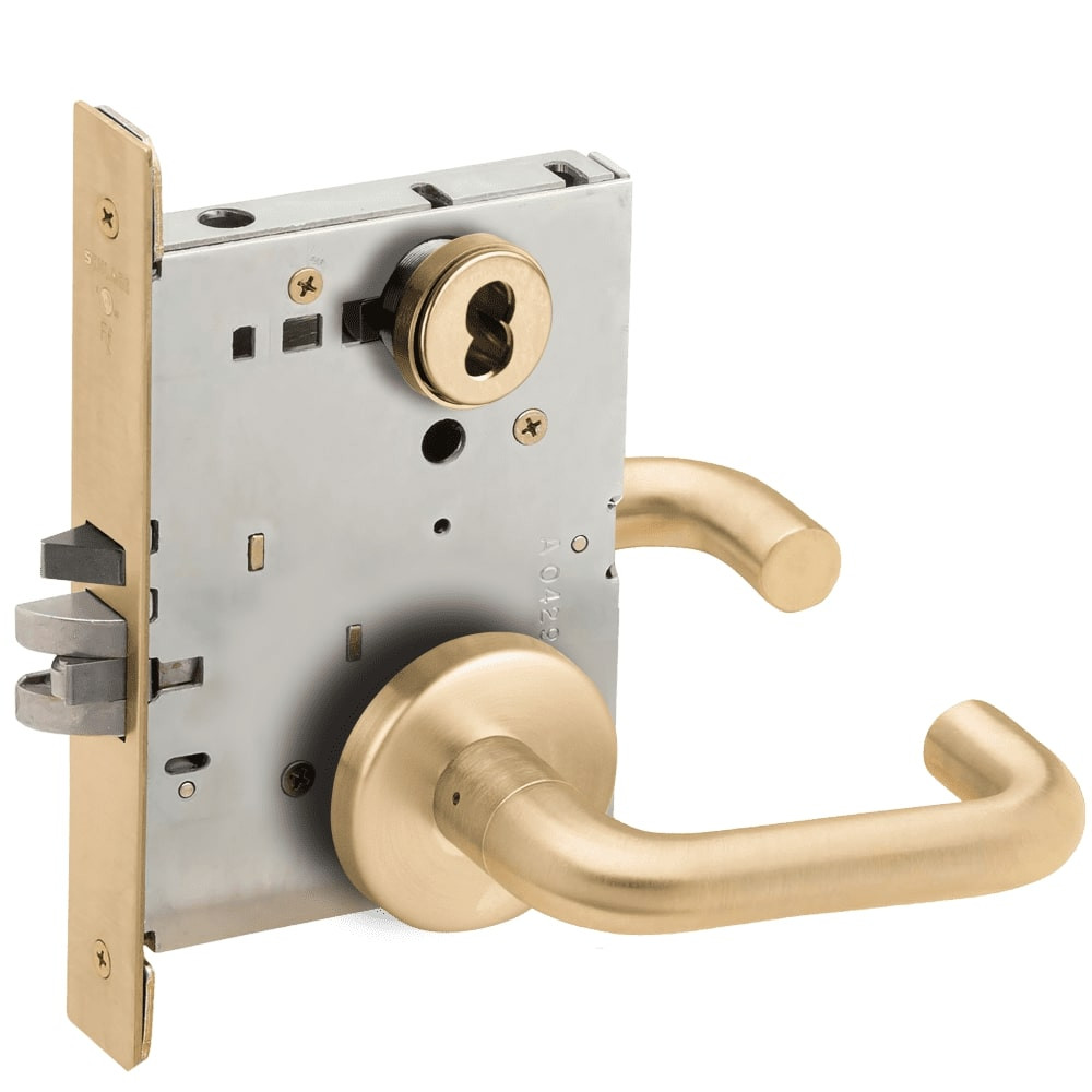 L9070J-03B-606-RX Schlage L Series Classroom Commercial - Request to Exit Mortise Lock with 03 Cast Lever Design Prepped for FSIC in Satin Brass