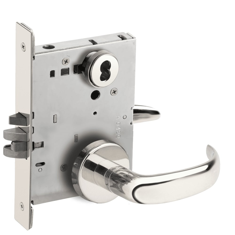 L9070J-17B-625-RX Schlage L Series Classroom Commercial - Request to Exit Mortise Lock with 17 Cast Lever Design Prepped for FSIC in Bright Chrome