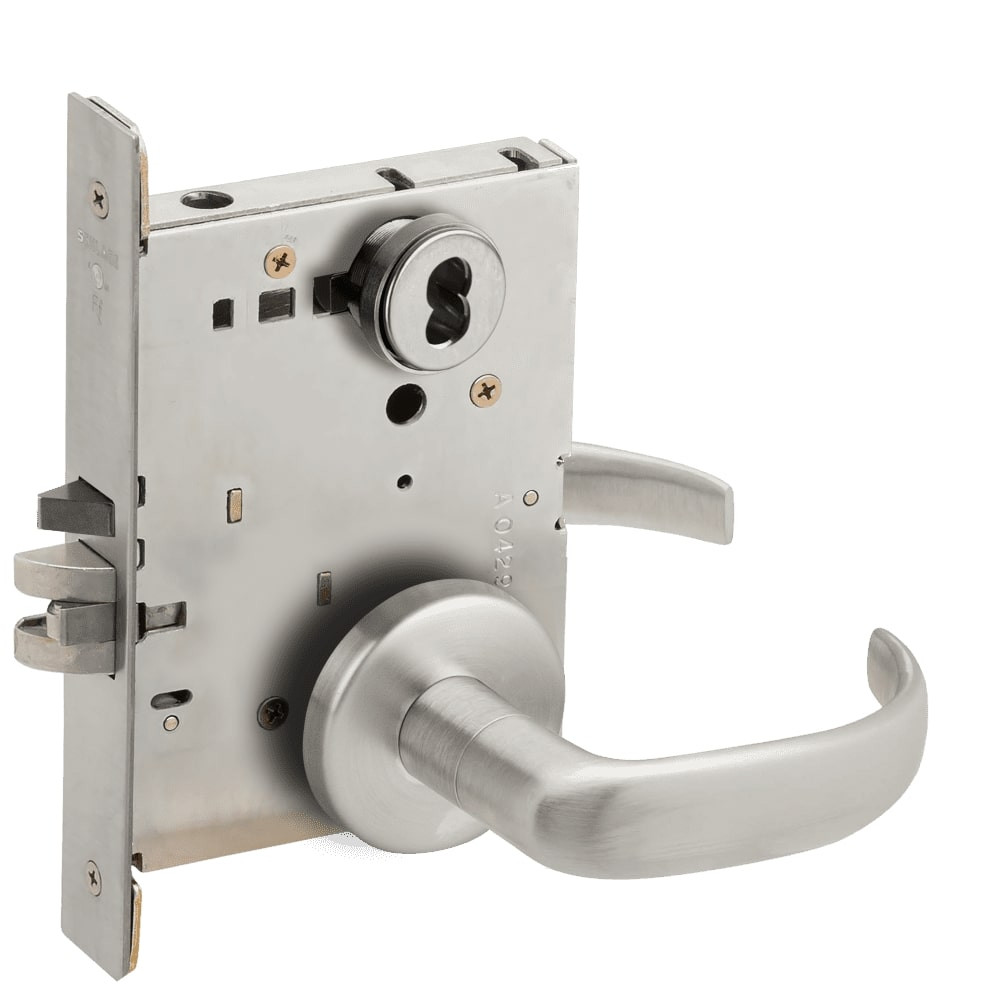 L9070J-17B-630-RX Schlage L Series Classroom Commercial - Request to Exit Mortise Lock with 17 Cast Lever Design Prepped for FSIC in Satin Stainless Steel