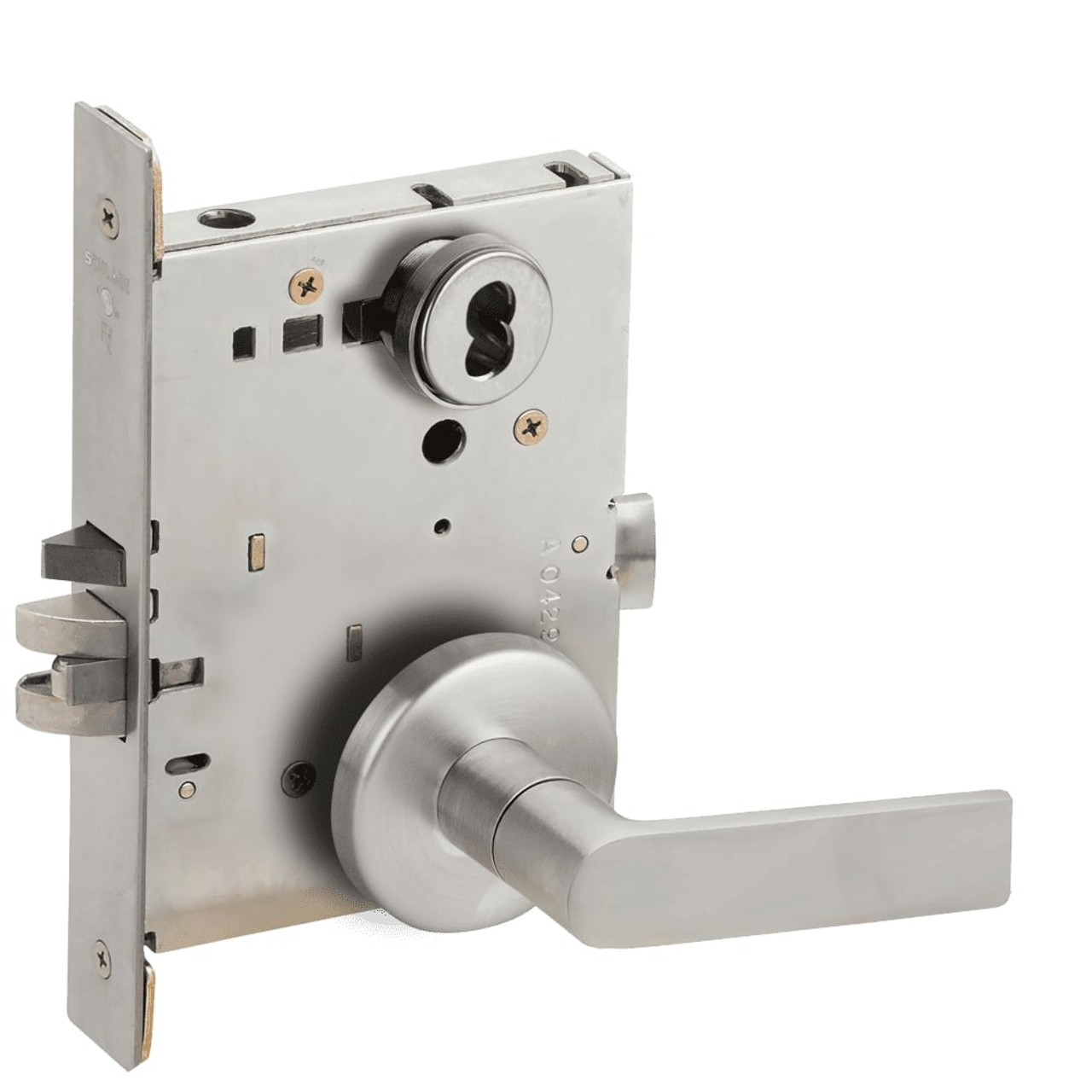 L9070J-01B-630-LX Schlage L Series Classroom Commercial - Latchbolt Monitor Mortise Lock with 01 Cast Lever Design Prepped for FSIC in Satin Stainless Steel