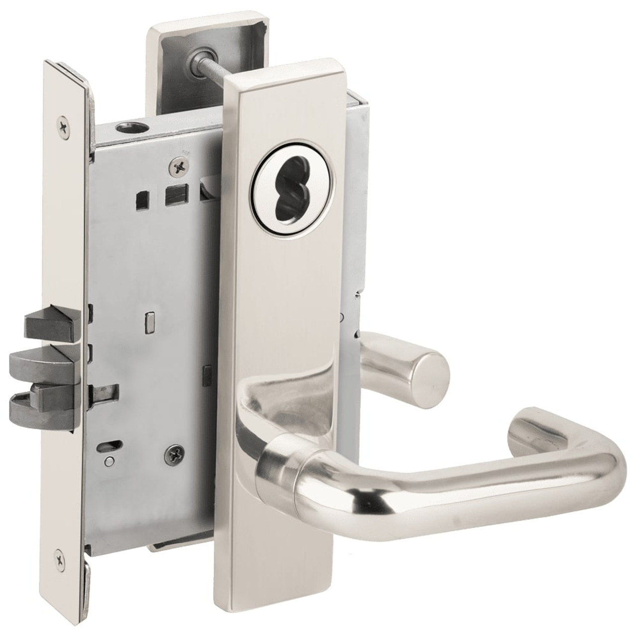 L9070J-03L-629-RX Schlage L Series Classroom Commercial - Request to Exit Mortise Lock with 03 Cast Lever Design Prepped for FSIC in Bright Stainless Steel