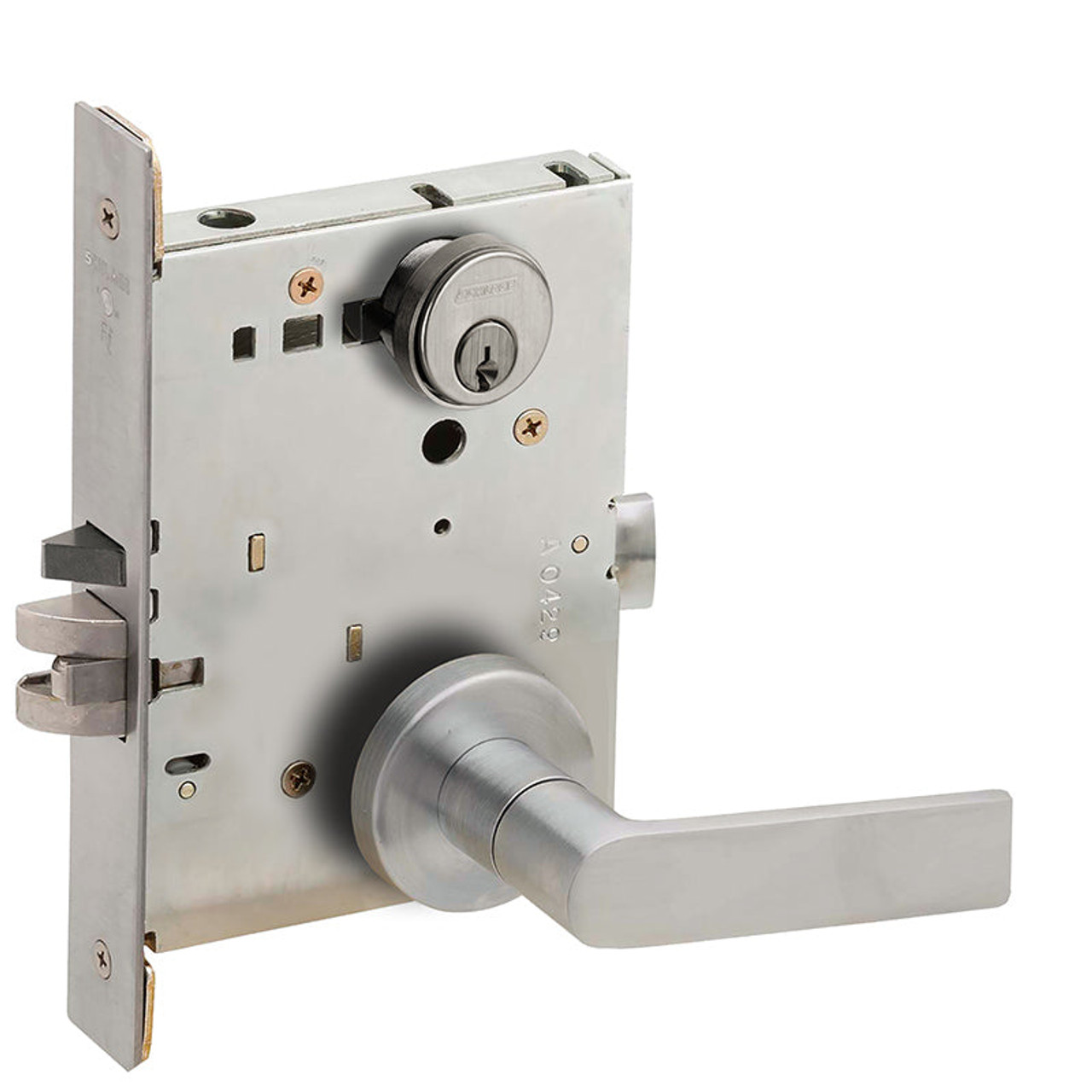 L9076P-01A-626 Schlage L Series Classroom Holdback Mortise Lock with 01 Cast Lever Design in Satin Chrome