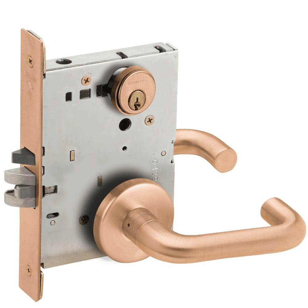 L9076P-03B-612 Schlage L Series Classroom Holdback Mortise Lock with 03 Cast Lever Design in Satin Bronze