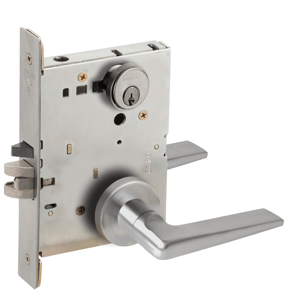 L9076P-05A-630 Schlage L Series Classroom Holdback Mortise Lock with 05 Cast Lever Design in Satin Stainless Steel