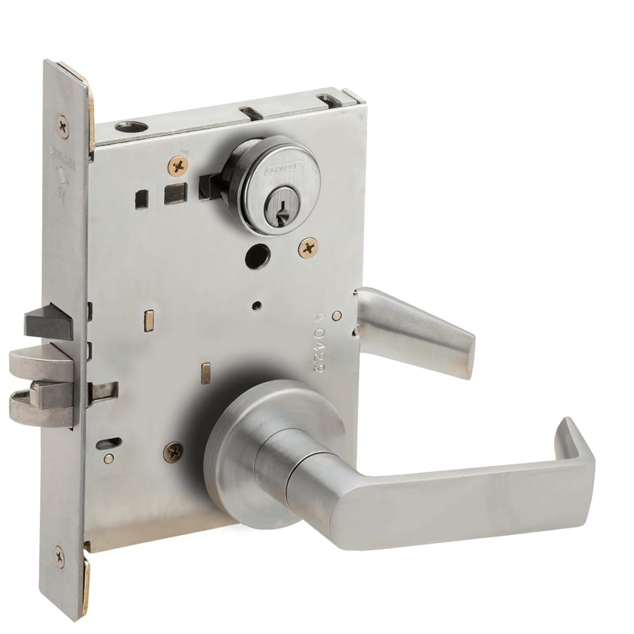 L9076P-06A-626 Schlage L Series Classroom Holdback Mortise Lock with 06 Cast Lever Design in Satin Chrome