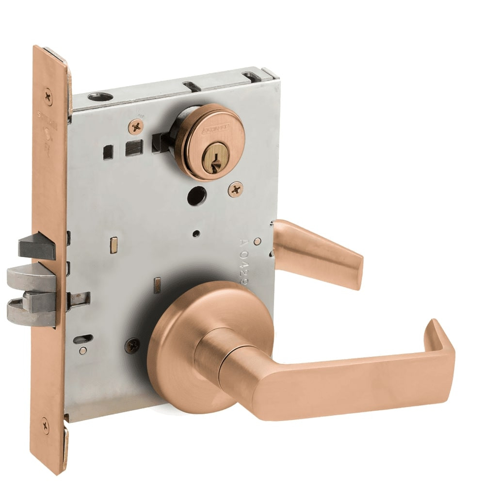 L9076P-06B-612 Schlage L Series Classroom Holdback Mortise Lock with 06 Cast Lever Design in Satin Bronze