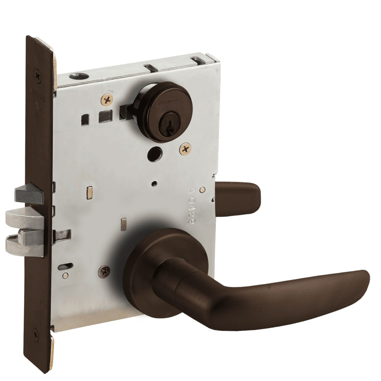 L9076P-07A-613 Schlage L Series Classroom Holdback Mortise Lock with 07 Cast Lever Design in Oil Rubbed Bronze