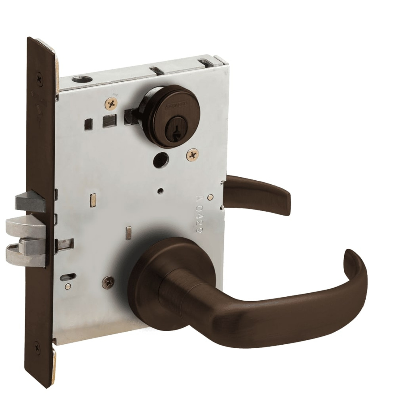 L9076P-17A-613 Schlage L Series Classroom Holdback Mortise Lock with 17 Cast Lever Design in Oil Rubbed Bronze