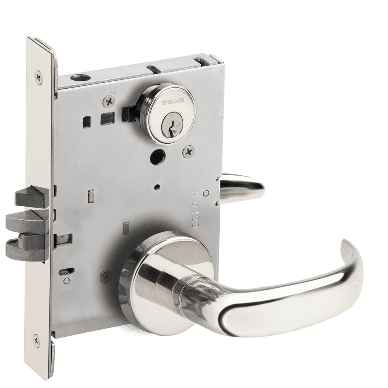 L9076P-17B-625 Schlage L Series Classroom Holdback Mortise Lock with 17 Cast Lever Design in Bright Chrome