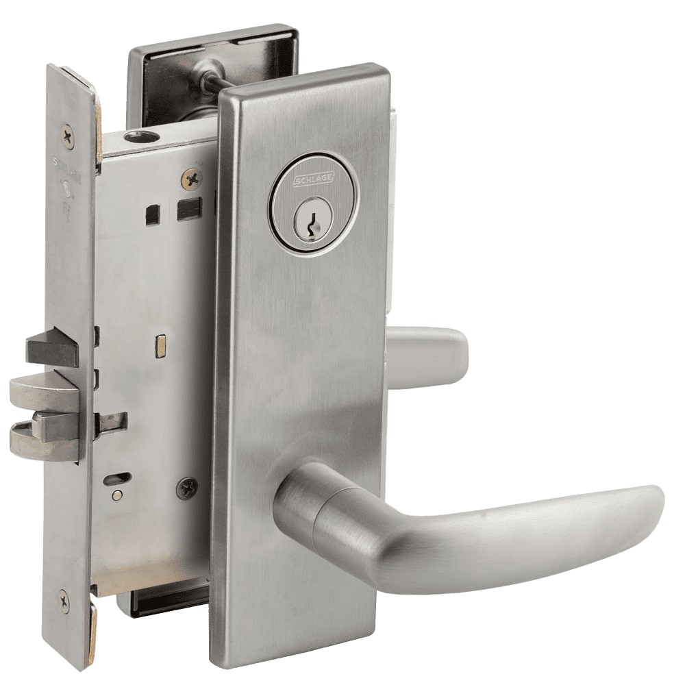L9076P-07N-626 Schlage L Series Classroom Holdback Mortise Lock with 07 Cast Lever Design in Satin Chrome