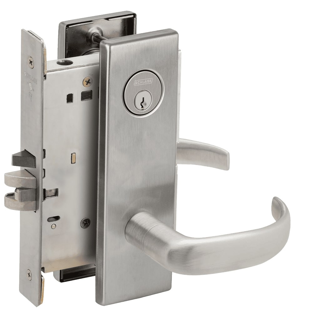 L9076P-17N-626 Schlage L Series Classroom Holdback Mortise Lock with 17 Cast Lever Design in Satin Chrome