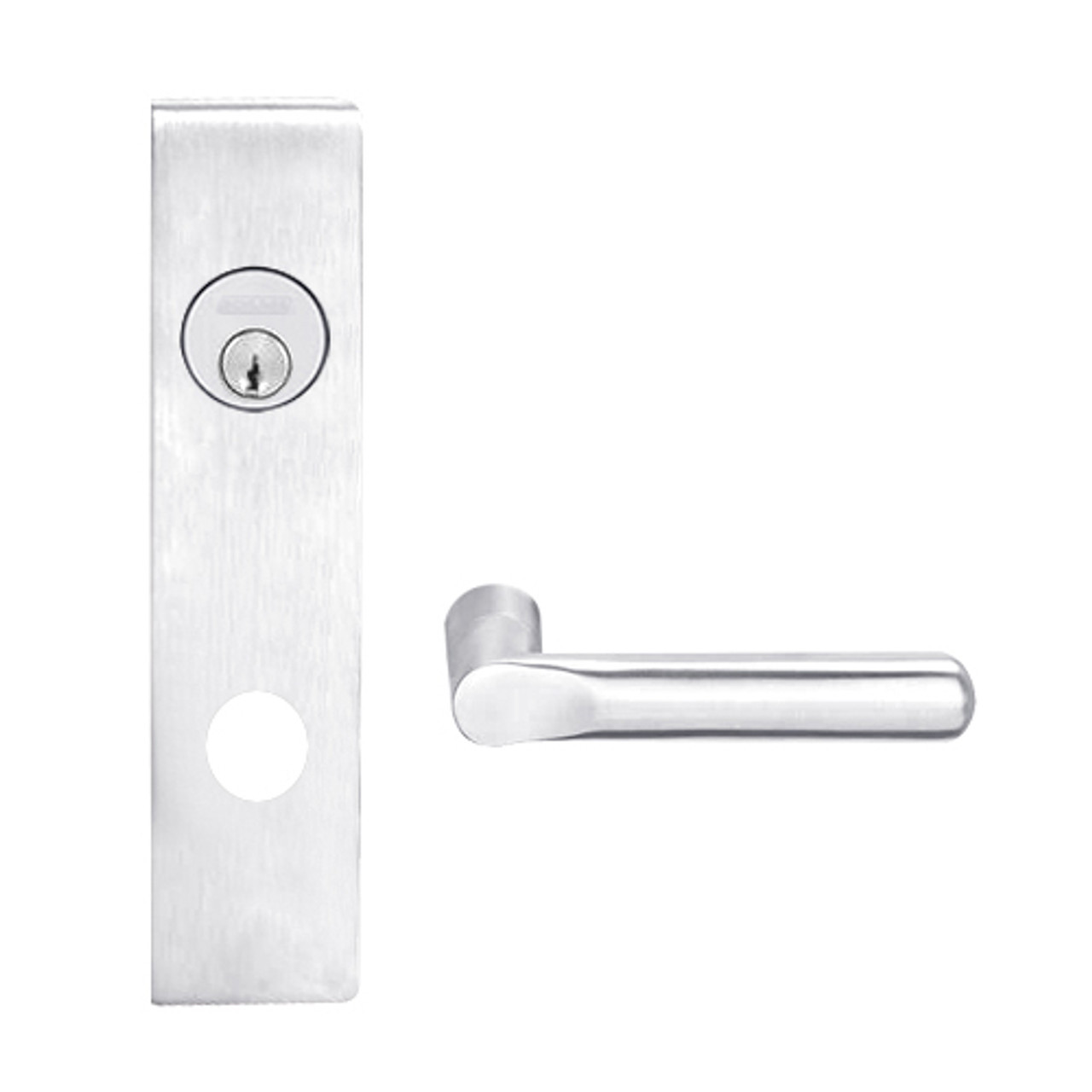 L9076P-18L-625 Schlage L Series Classroom Holdback Mortise Lock with 18 Cast Lever Design in Bright Chrome