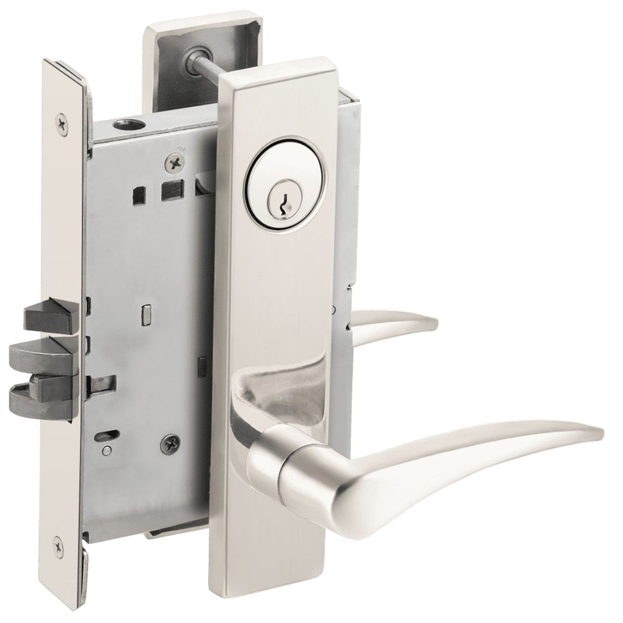 L9076P-12L-629-RH Schlage L Series Classroom Holdback Mortise Lock with 12 Cast Lever Design in Bright Stainless Steel