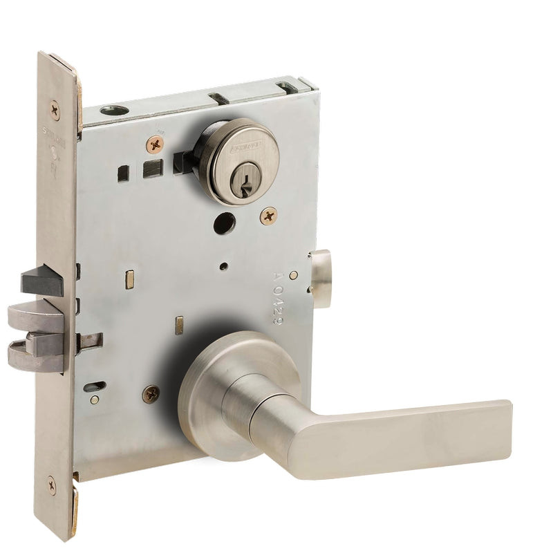 L9076P-01A-619-RX Schlage L Series Classroom Holdback - Request to Exit Mortise Lock with 01 Cast Lever Design in Satin Nickel